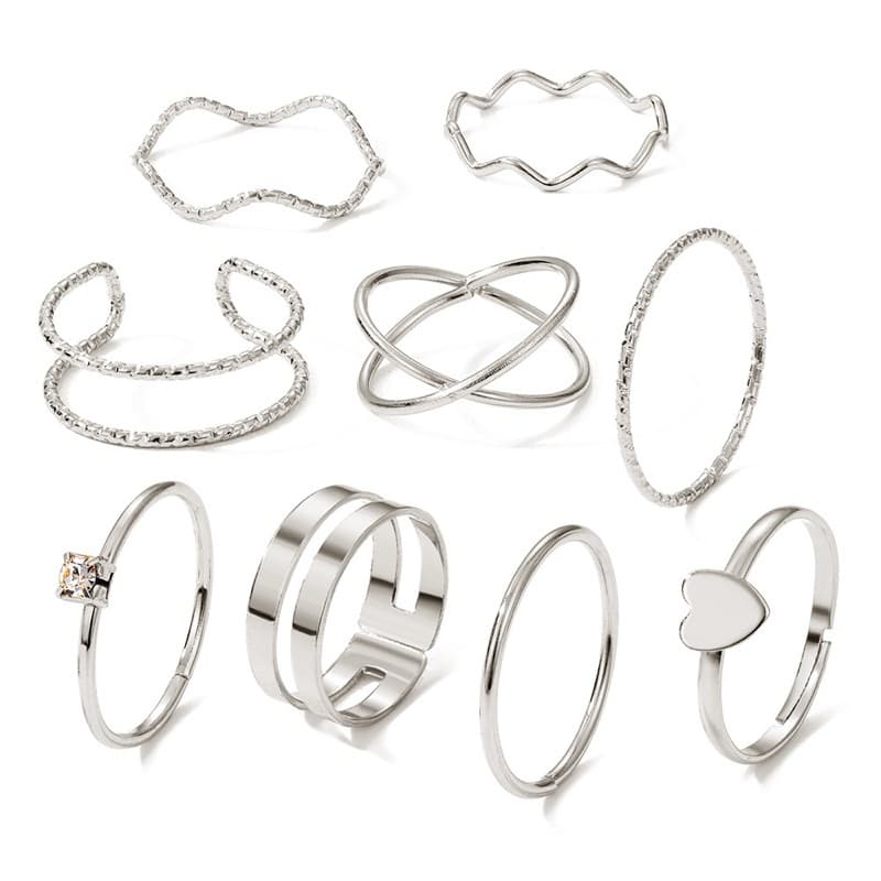 Conjunto De Anel De Onda De Coração Vintage De 9 Peças Para Casais Ocasiões Românticas Combinando Joias De Amor