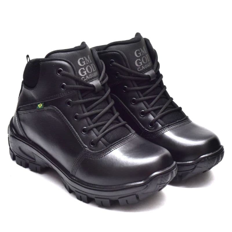 Bota Coturno 100% Couro  com C.A bico PVC  Ref:01Preto.
