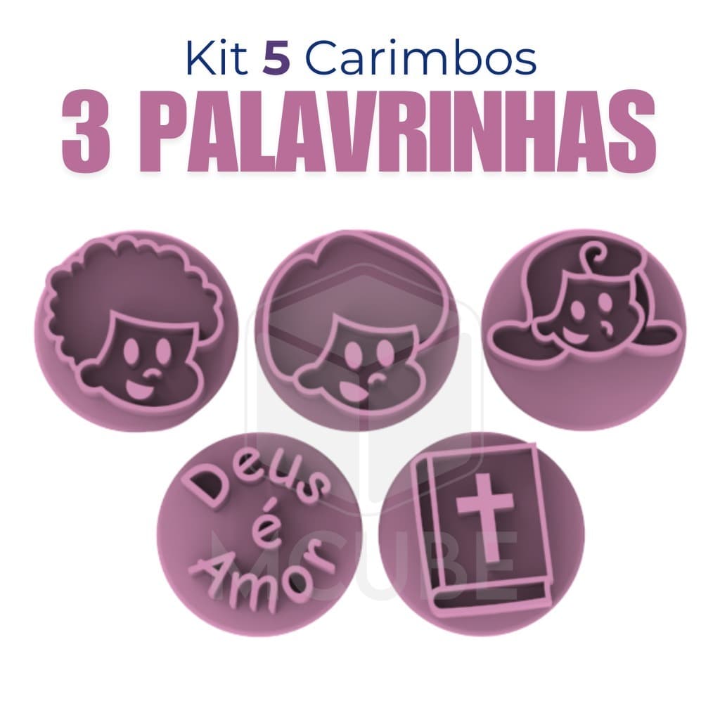 Kit com 5 Carimbos para Docinhos e Brigadeiro - 3 Palavrinhas Religioso / Três Palavrinhas
