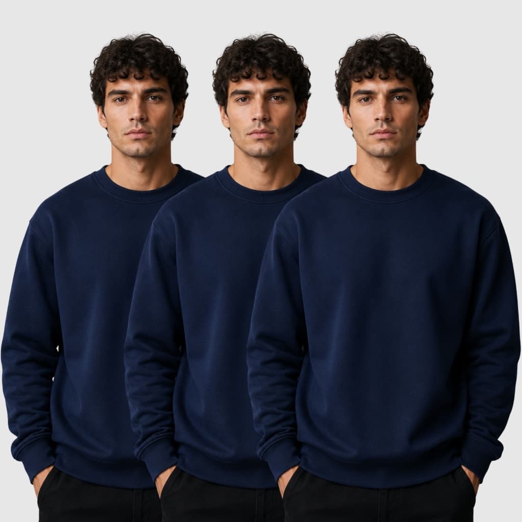Kit 3 Blusas Moletom Careca Masculino Premium Liso Gola Redonda Básico Inverno Blusão p/ Frio