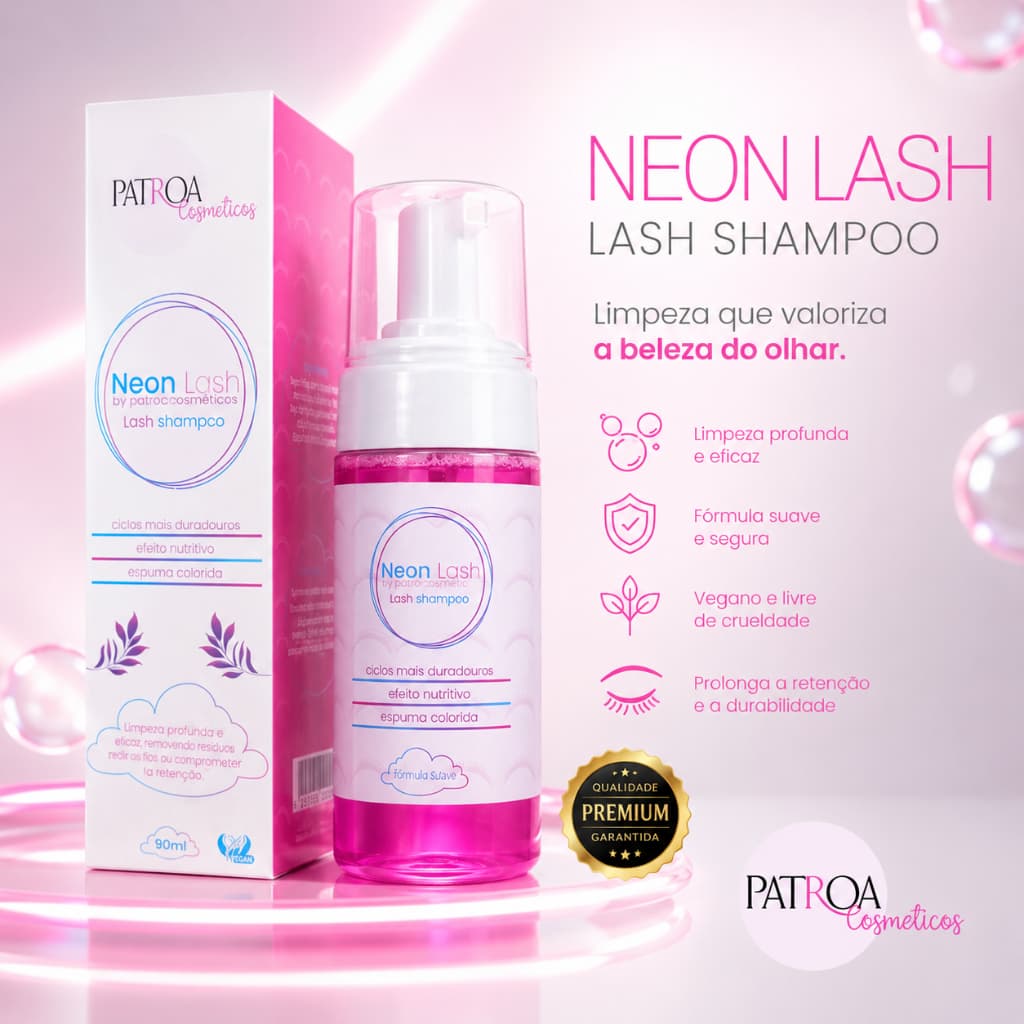 Espuma de Limpeza para Cilios na cor Rosa Alongamento de Cilios - Patroa Cosméticos