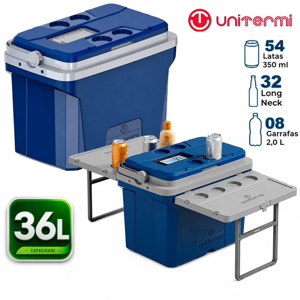Super Caixa Termica Cooler Unitermi 36L Jurerê 2 Mesas Multifuncional Portatil Praia Camping