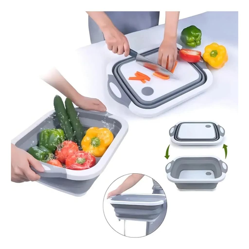 Tábua Bacia Cesta Retrátil Silicone Multifuncional Cozinha 3 em 1/Tábua -Bacia -Escorredor De Vetais