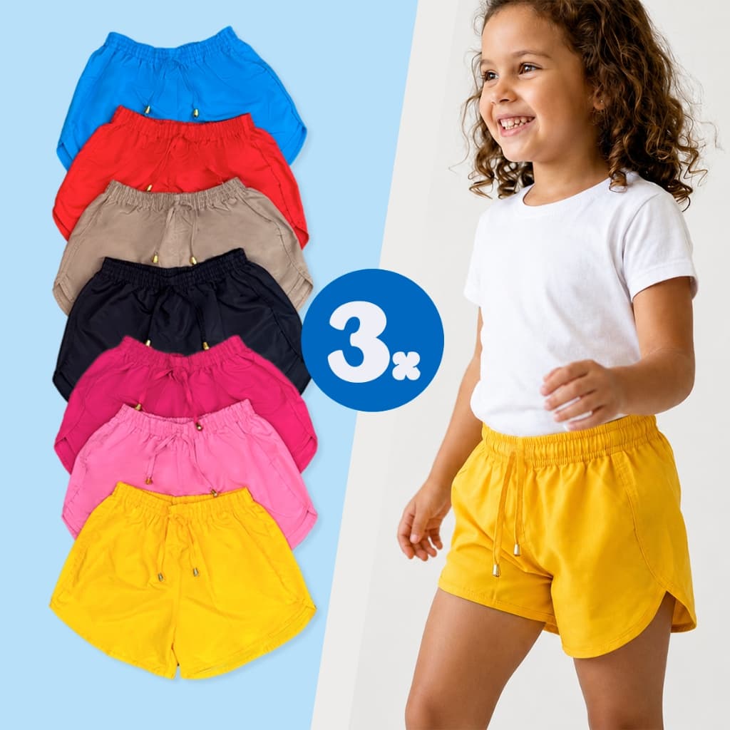 Kit 3 Shorts Tactel Infantil Juvenil Meninas 02-14