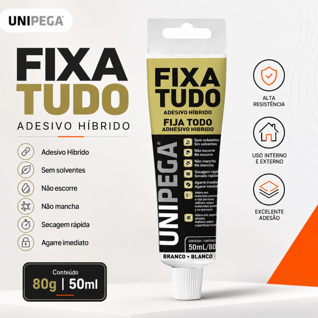 Cola Fixa Tudo UniPega Alto Poder De Adesão Até Debaixo D'Água Uso Geral Veda E Cola 80g