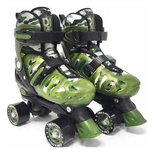 Patins Infantil Roller Quad Camuflado Verde Ajustável 4 Rodas de 65mm