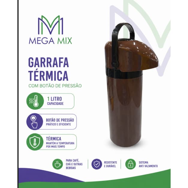 Garrafa térmica  De Água c/pressão Unitermi 1L  ideal para água quente, café, chá