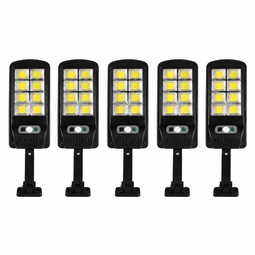 Kit 5 Refletor Led Solar 200W Luminária De Parede Com Sensor E Controle Super Econômico Forte
