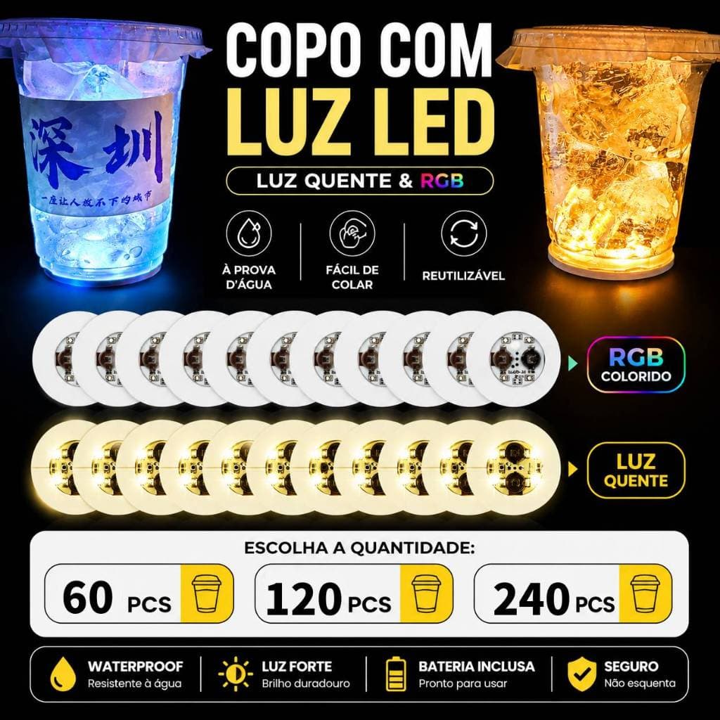 Kit 60/120/240 Adesivo Led Base Luminosa P/garrafas Copos Luz Pisca