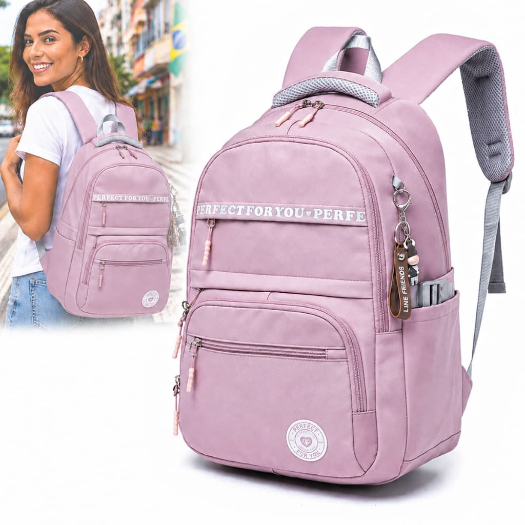 Mochila Feminina Escolar Passeio Reforçada Espaçosa Antifurto Notebook