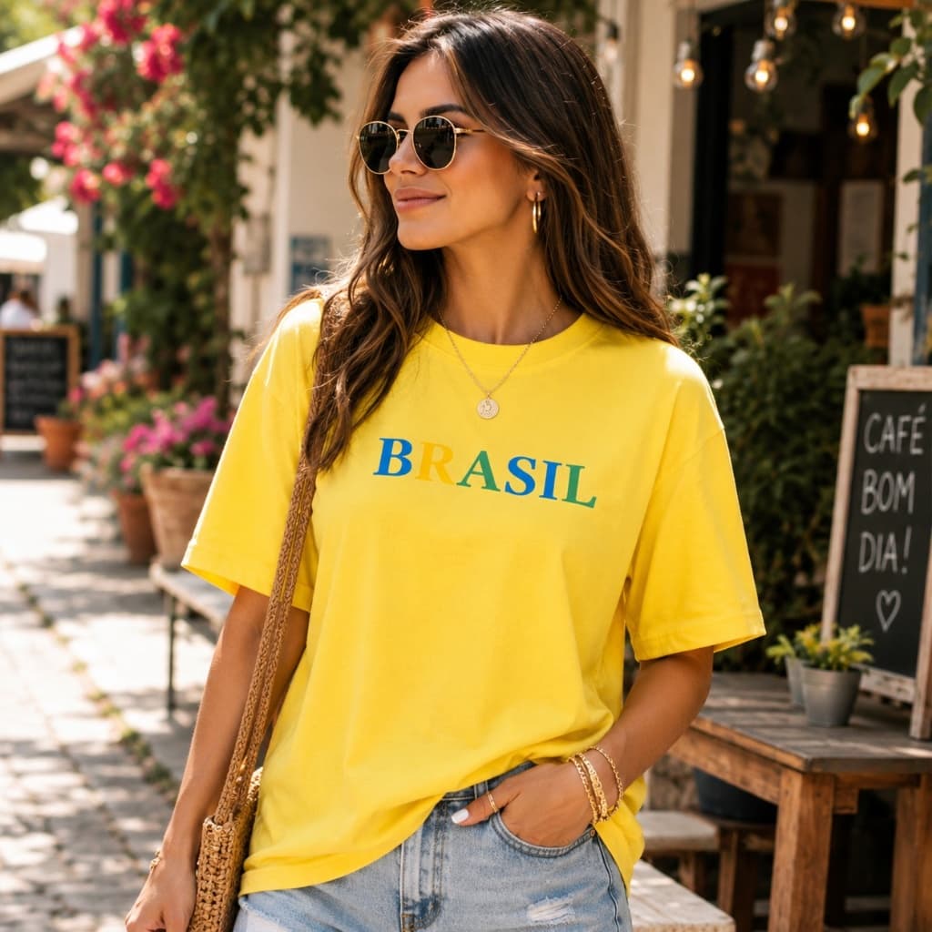 Camiseta Feminina Brasil T-Shirt Copa do Mundo Algodão Estampada