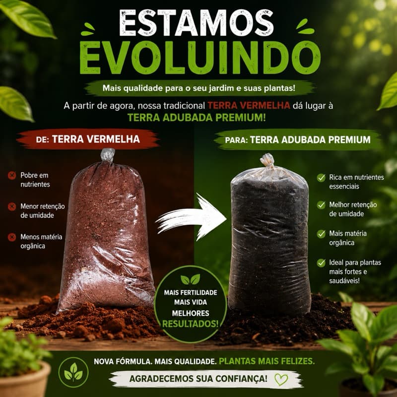 Terra Adubada Natural 12kg Premium Para Plantas Hortas Jardins Solo Rico