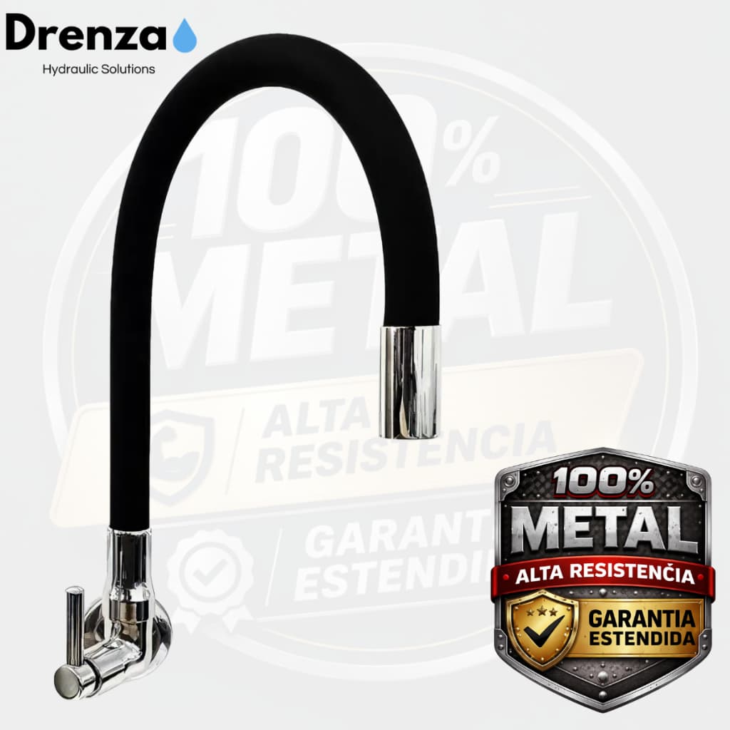 Torneira Gourmet De Parede Flexível 360° 100% Metal Silicone Preto Cromado Cozinha 1/4 Volta