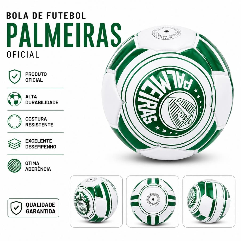 Bola de Futebol Palmeiras Oficial Verde e Branca Costurada Alta Resistência Treino Campo e Lazer