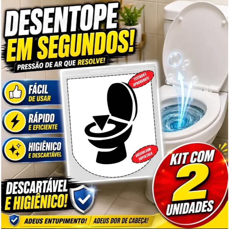 Kit 2 Adesivo Vedante Desentupidor Vaso Sanitário Remove Entupimentos com Alta Pressão e Eficiência