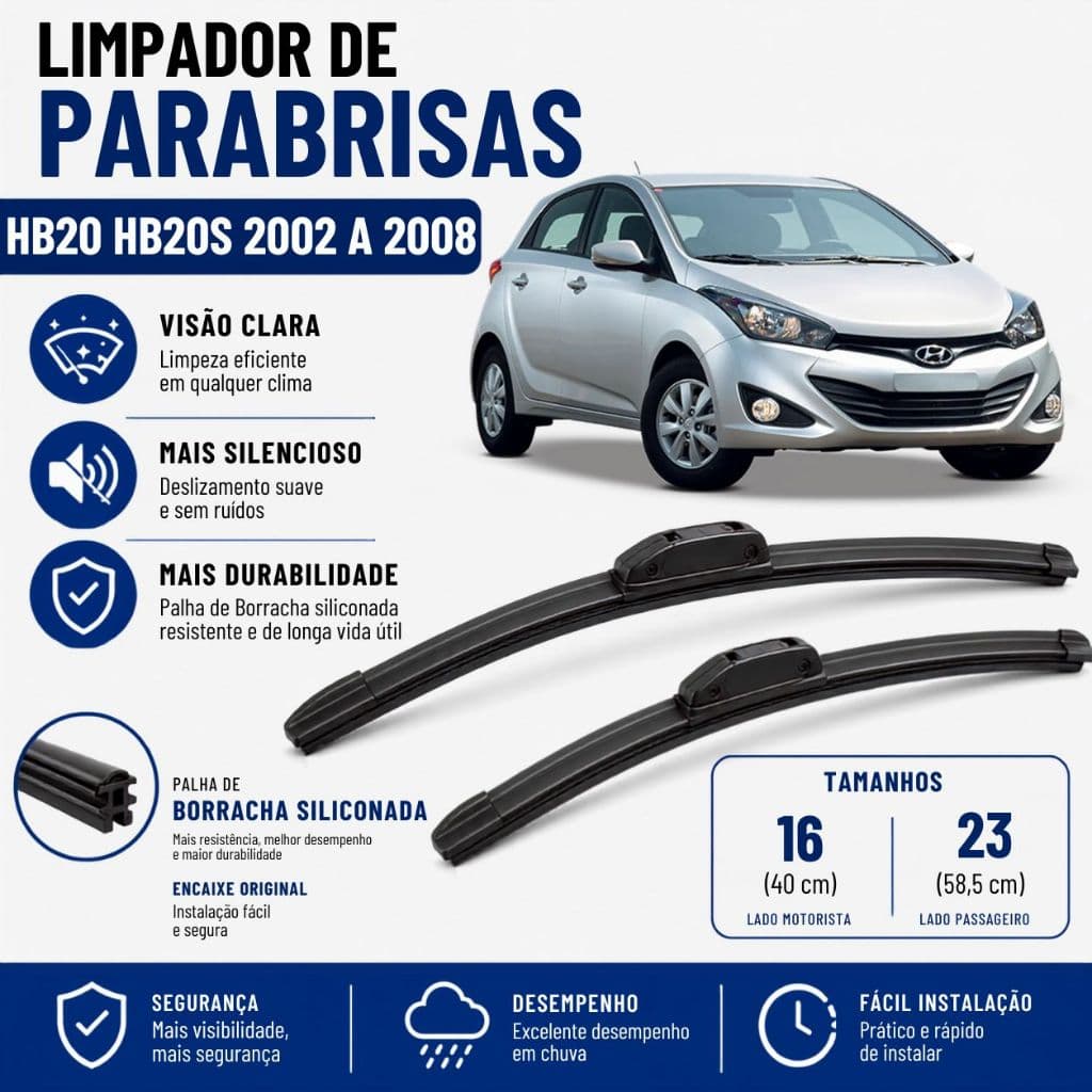 Par Palheta Limpador ParaBrisa HB20 HB20S 2012 2013 2014 2015 2016 2017 2018 2019 Silicone