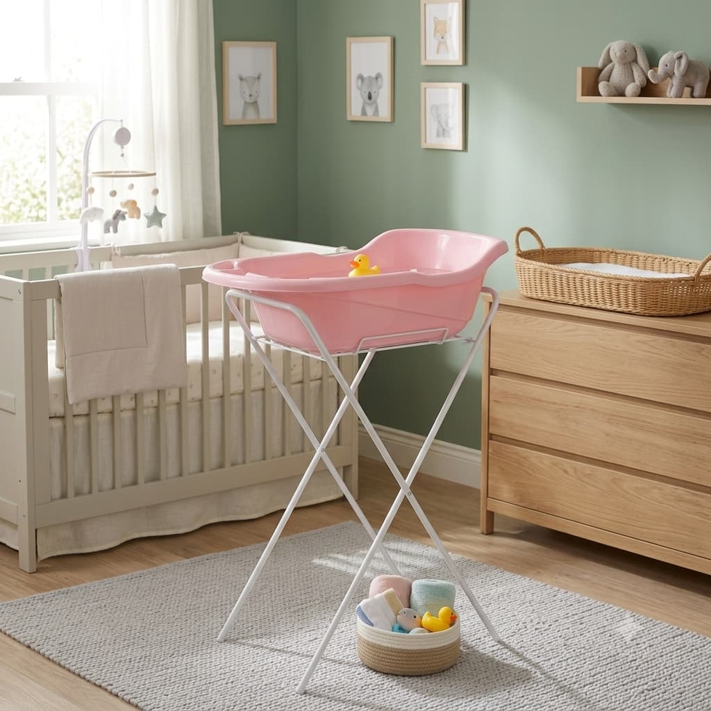 Suporte Dobrável Para Banheira de Bebê Feito de Aço Resistente Banho Limpeza Infantil