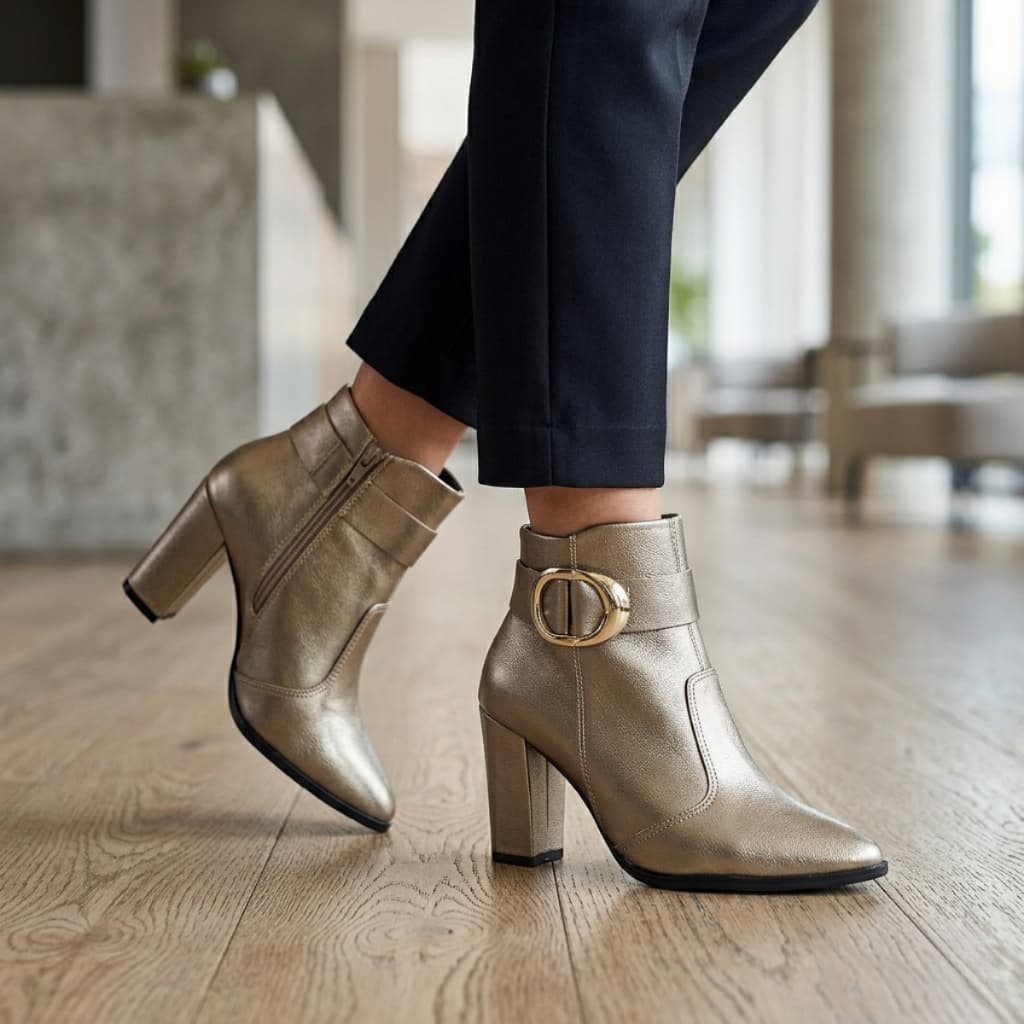 Bota Feminina Beira Rio Original Salto Alto Detalhes Dourados Moderno Elegante Conforto Anatômico