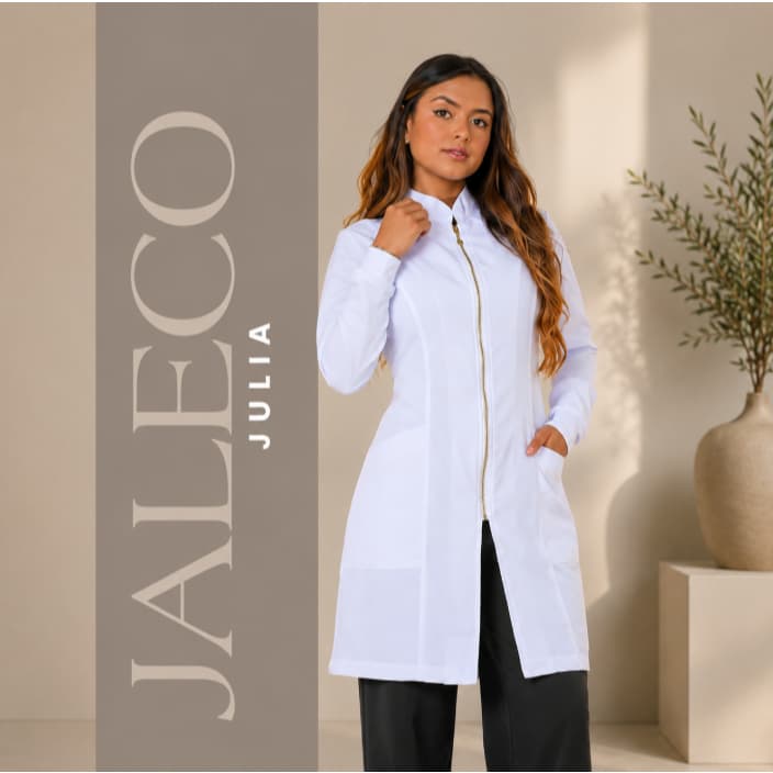 Jaleco Feminino Acinturado em Gabardine com Zíper – Elegante e Profissional