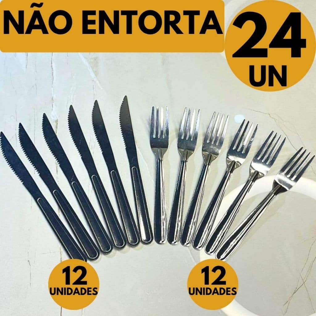 Jogo Talher Aço Inox Mesa 24/12 Peças Garfos Facas Churrasco Casa Bar Restaurante Buffet Eventos