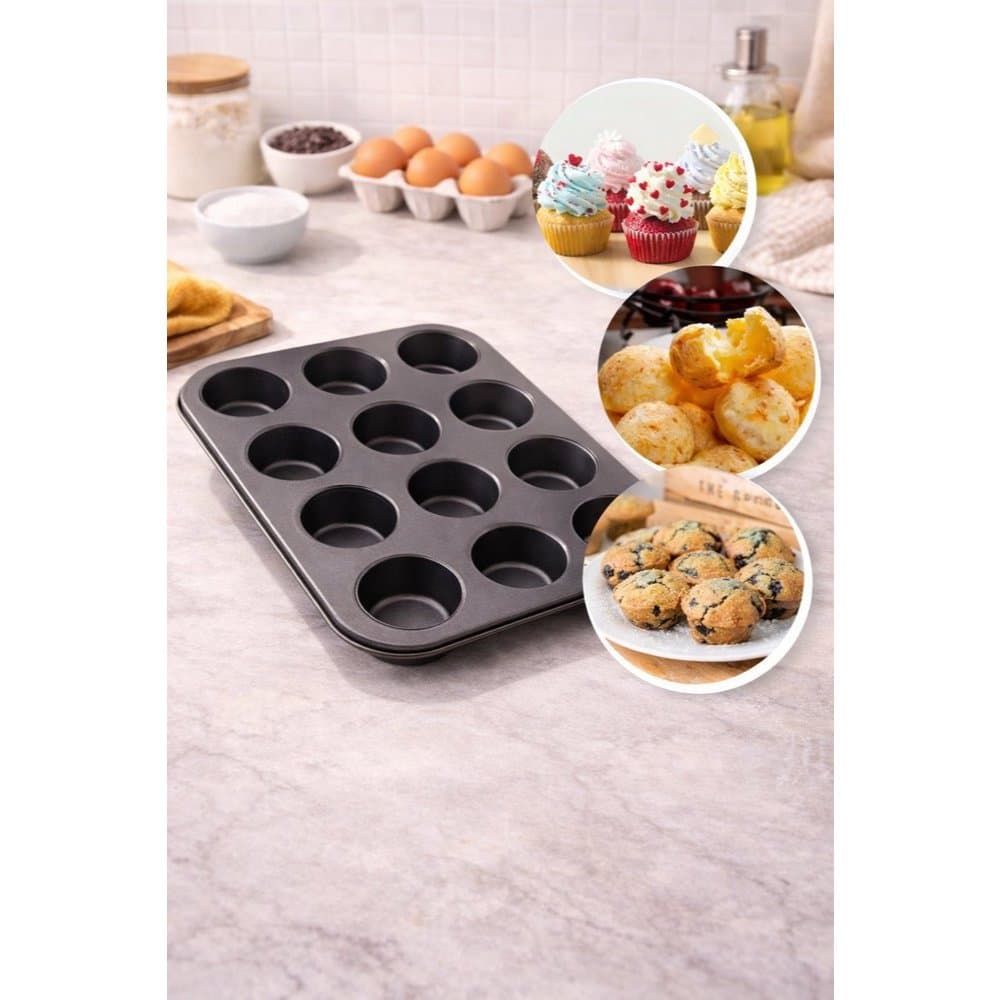 Forma Para Cupcake E Pão De Queijo 12 Cavidades Aço Carbono Antiaderente Profissional