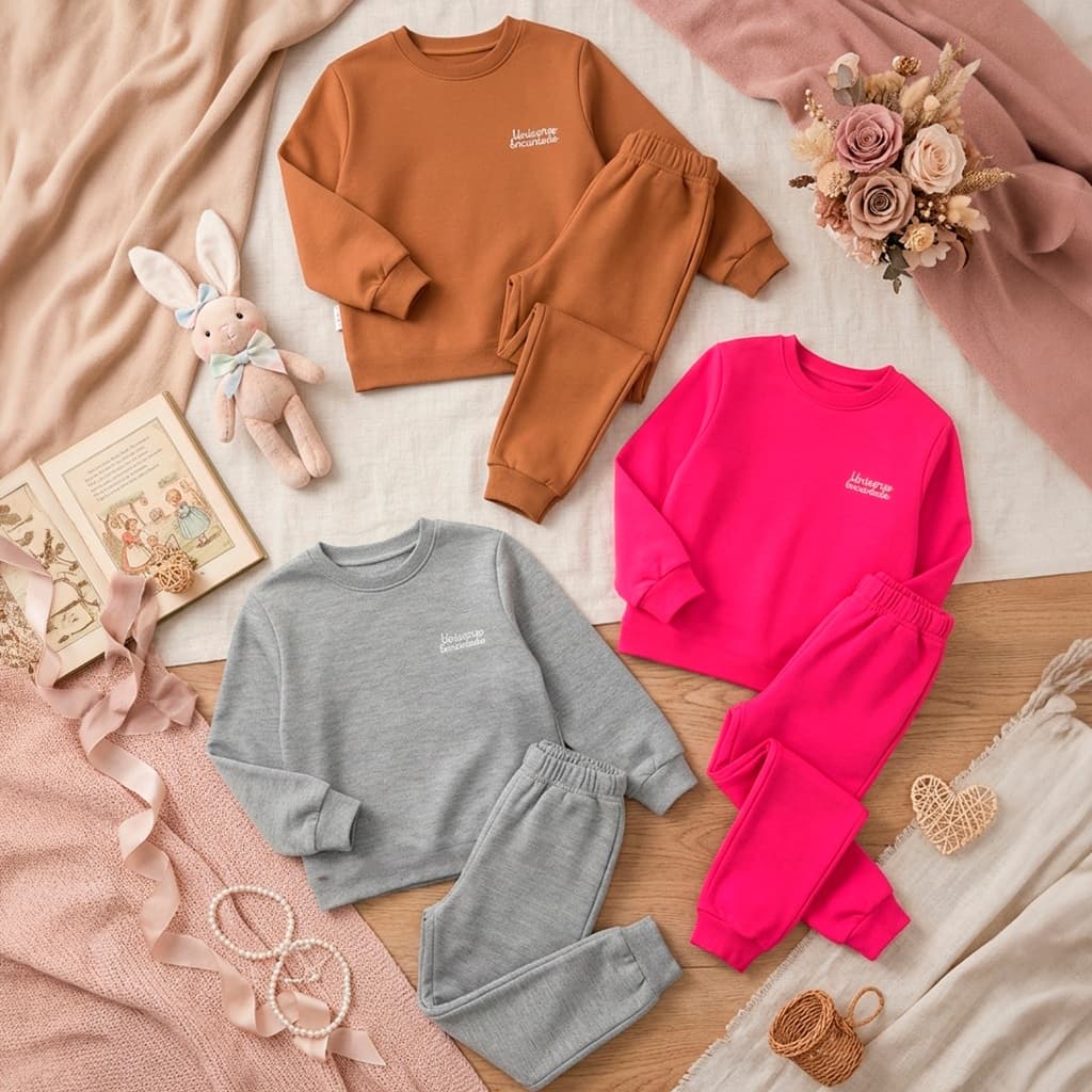 Moletom Minimalista Bebê Menina Neném Blusa e Calça Manga Longa Roupa de Frio Inverno Feminino Lisos L13