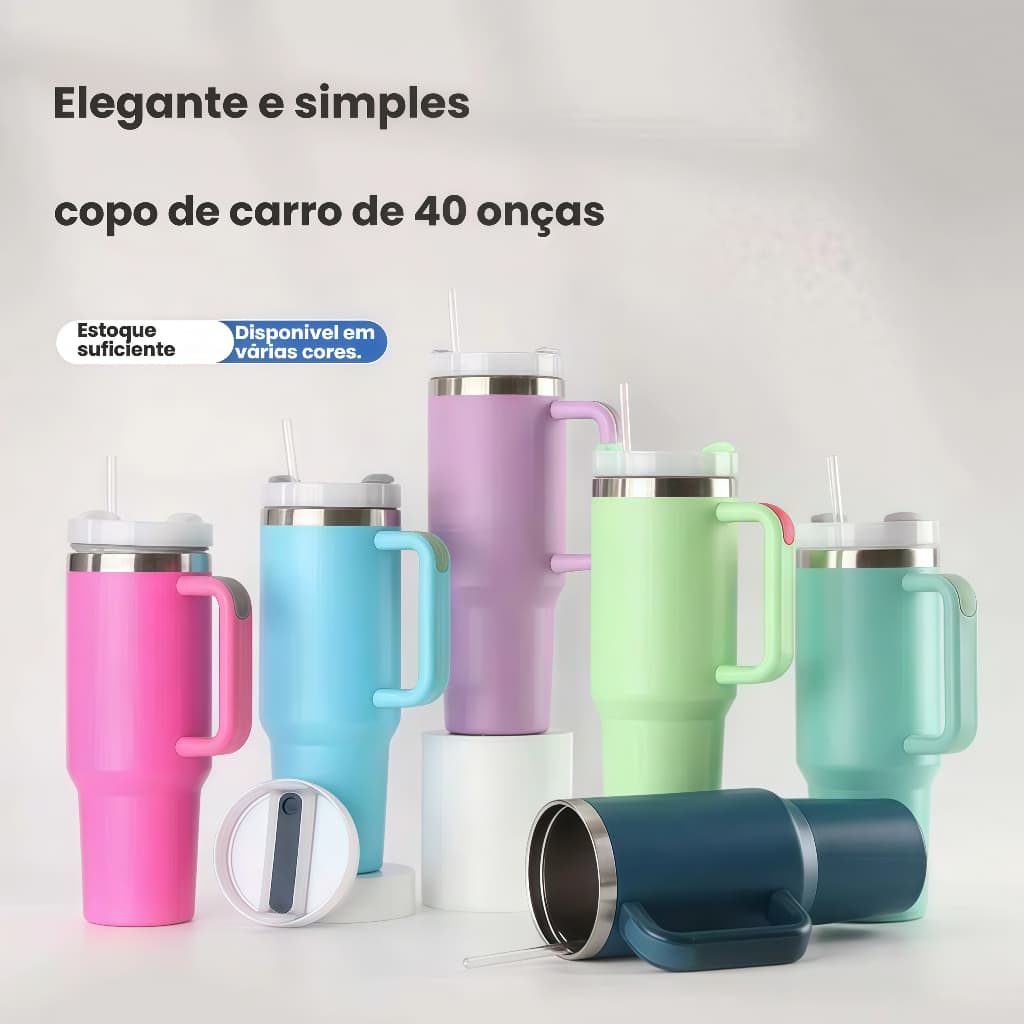 Copo Térmico 1200ML 40oz Com Alça Tampa E Canudo Inox Para Carro