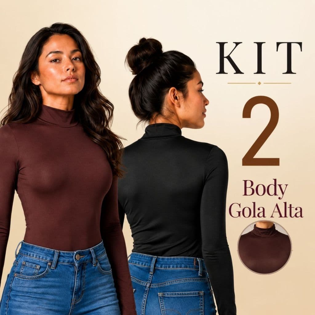 Kit 2 / 1 Body Feminino Segunda Pele Suplex Premium Gola Alta Cacharrel Manga Longa Frio Confortável