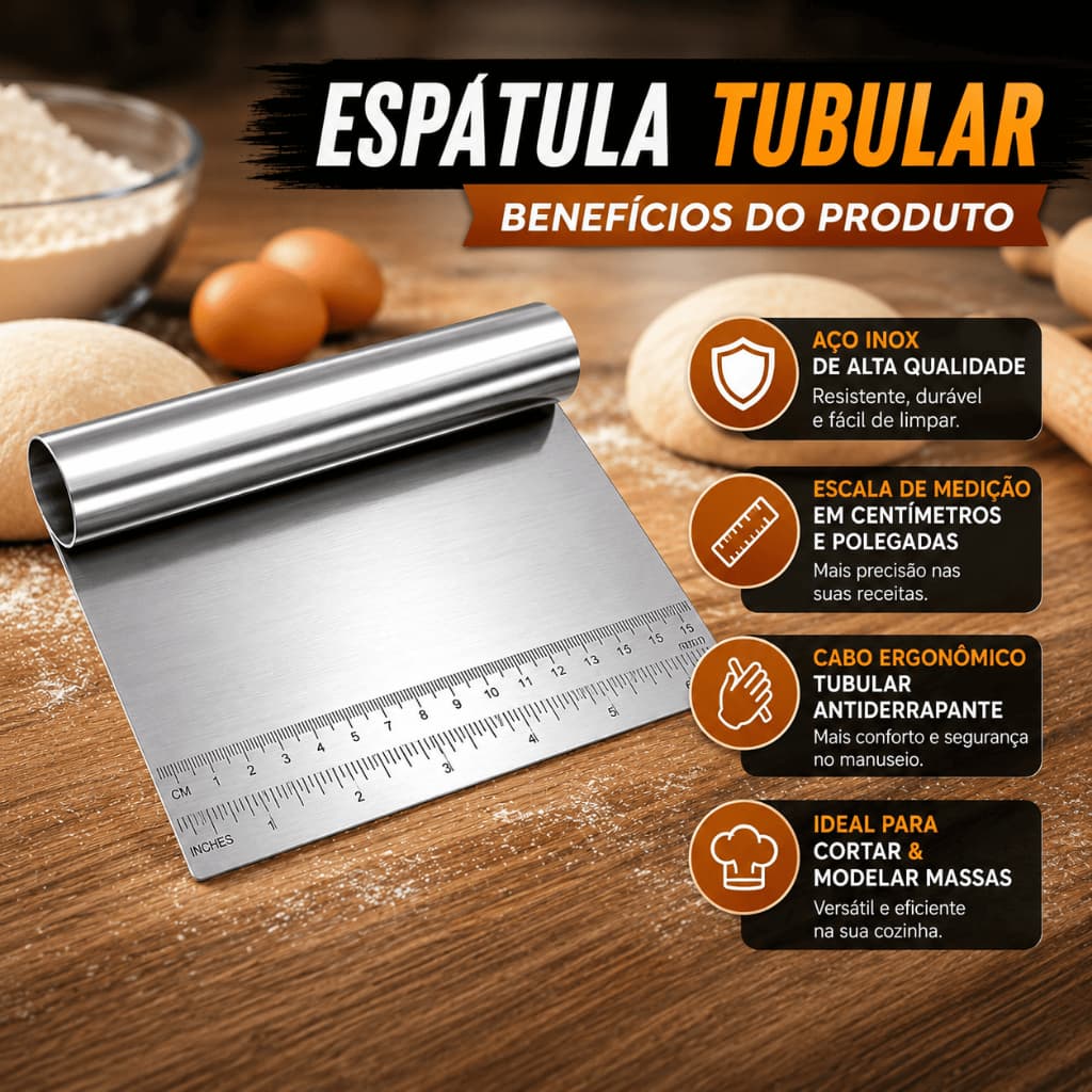 Espátula Tubular Inox Raspador e Cortador de Massa Pizza Pão Confeitaria Padaria 15cm