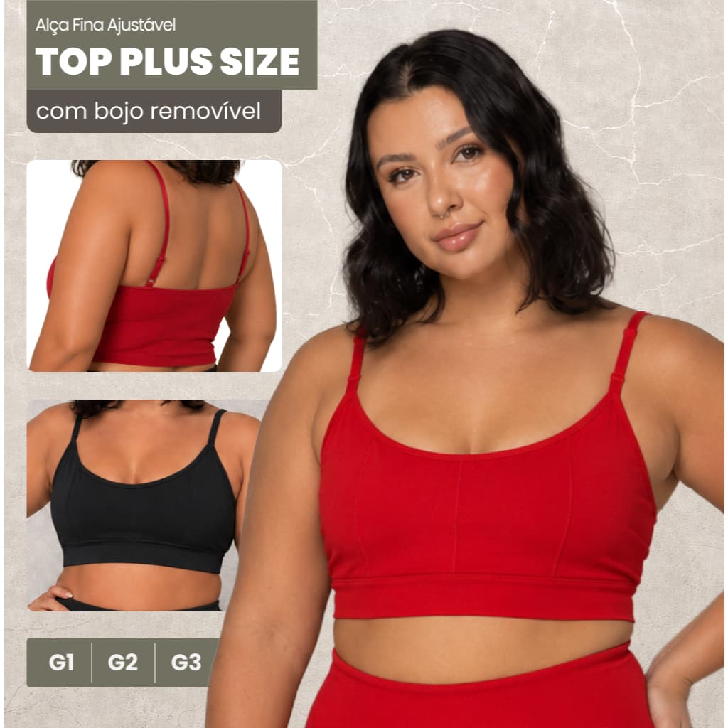 Top Plus Size Fitness Cropped Academia Com Bojo Removível Alça Fina Ajustável