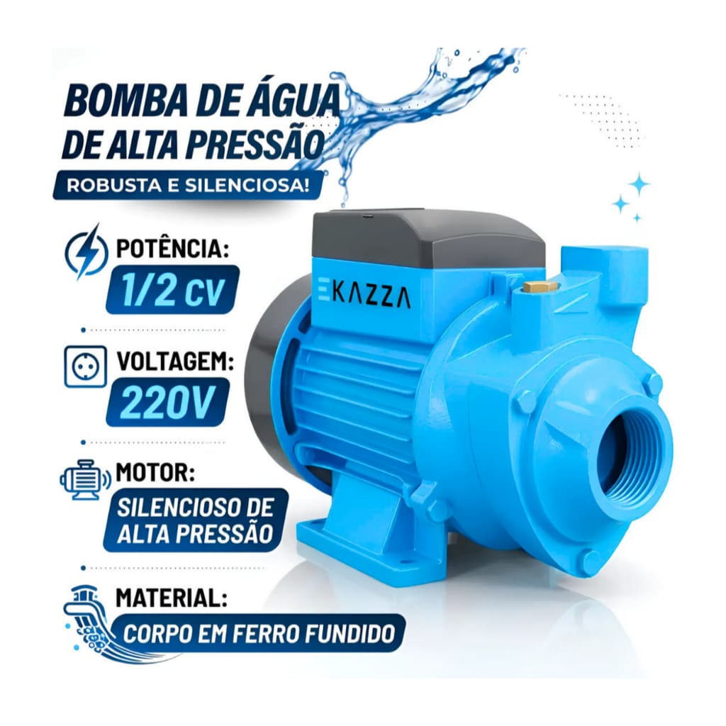 Bomba Periférica 1/2cv Ekazza Monofásica 220v Rotor em Bronze Até 25 m.c.a