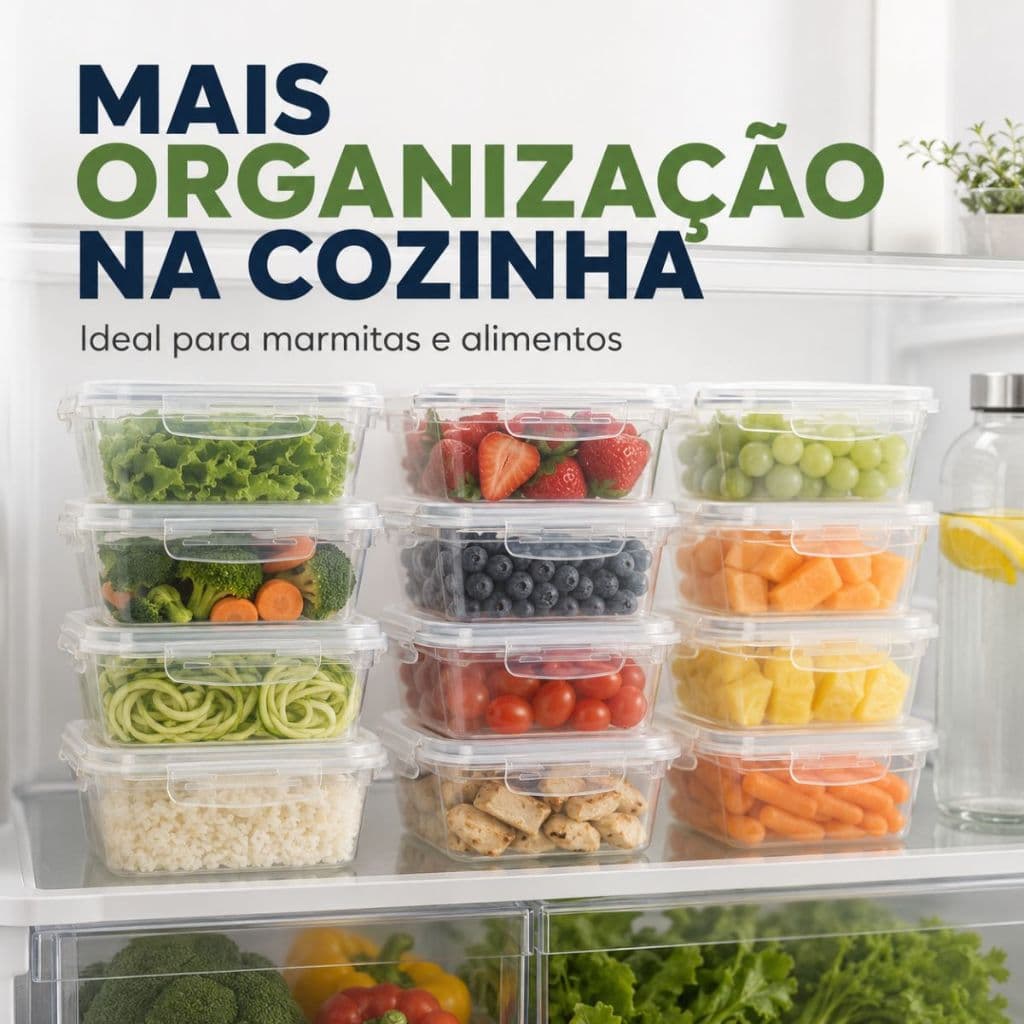 Kit ate 12 Marmitas Potes Fitness Transparente 1,2 L Tampa c/Trava Hermetico Alimentos Casa Cozinha