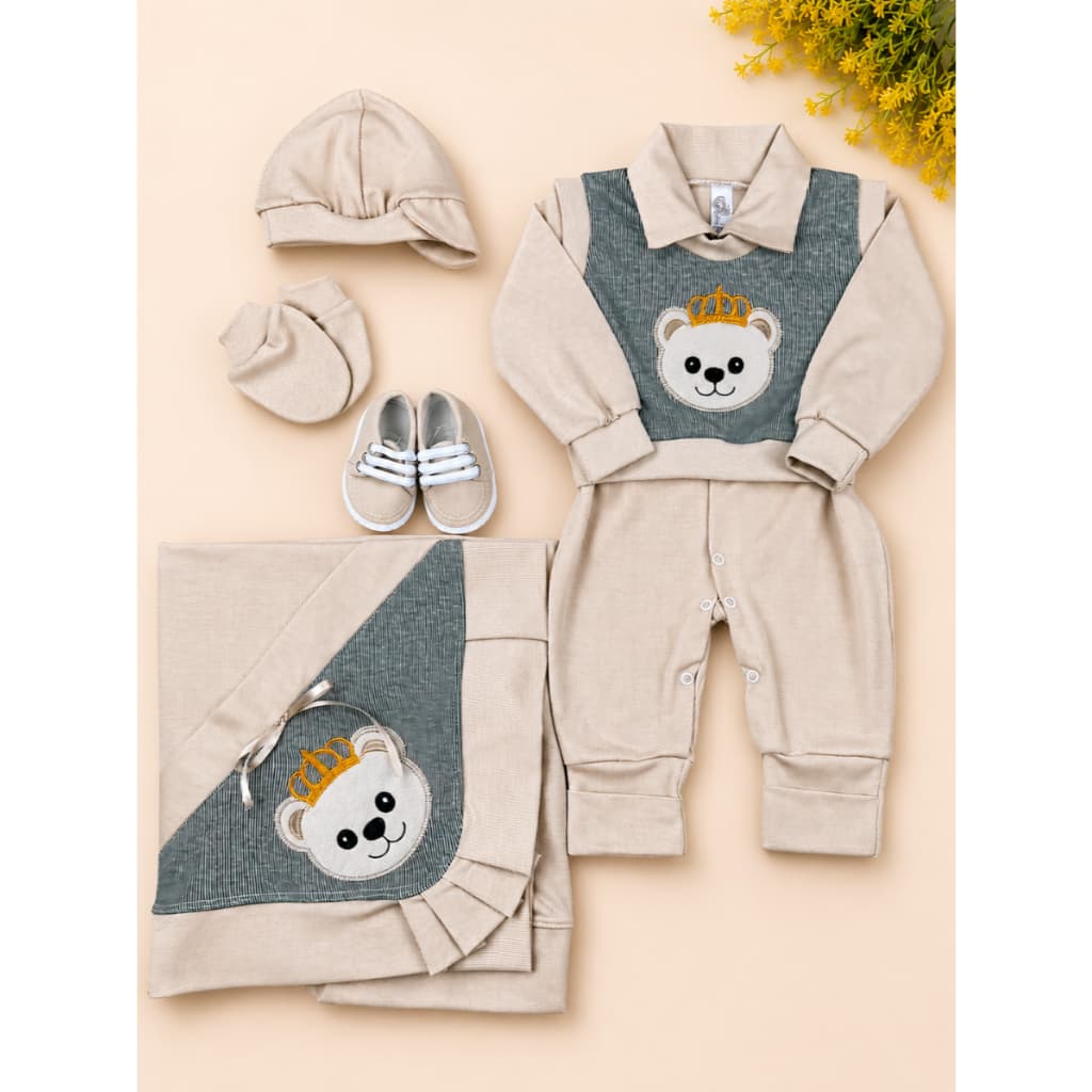 Saída de Maternidade de Urso Areia Masculina de Luxo kit Completo