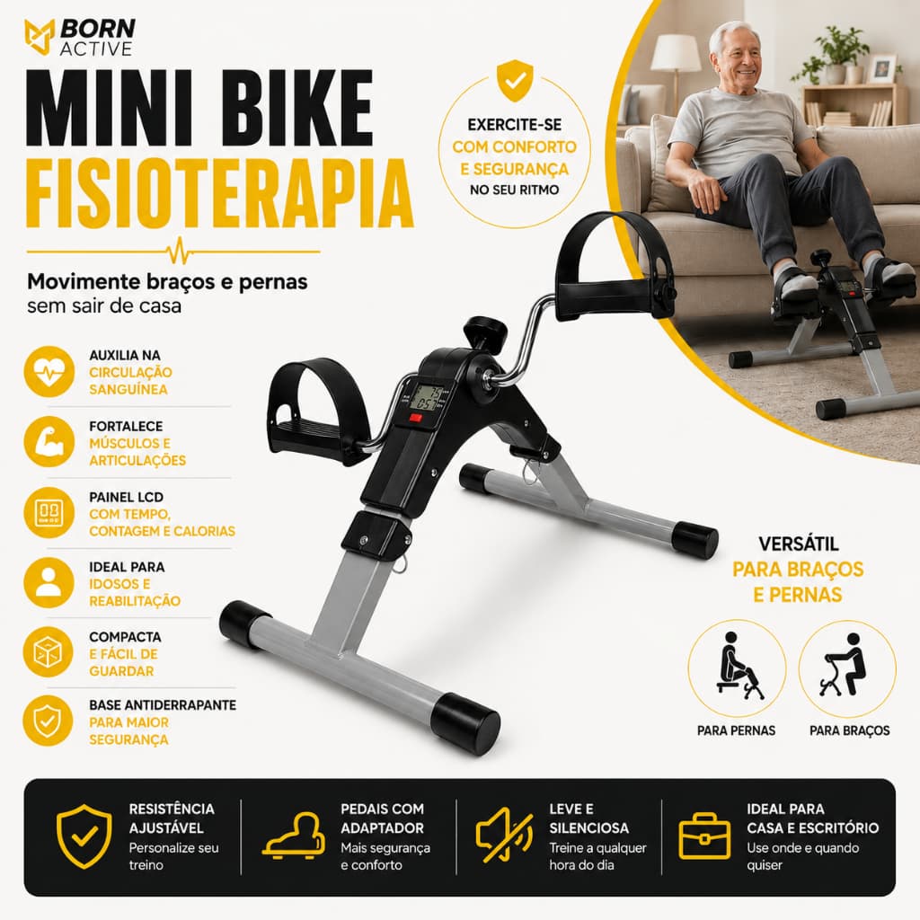 Active Mini Bike Compacta dobrável ajuste de resistência manual painel LCD Reabiltação Fisioterapia