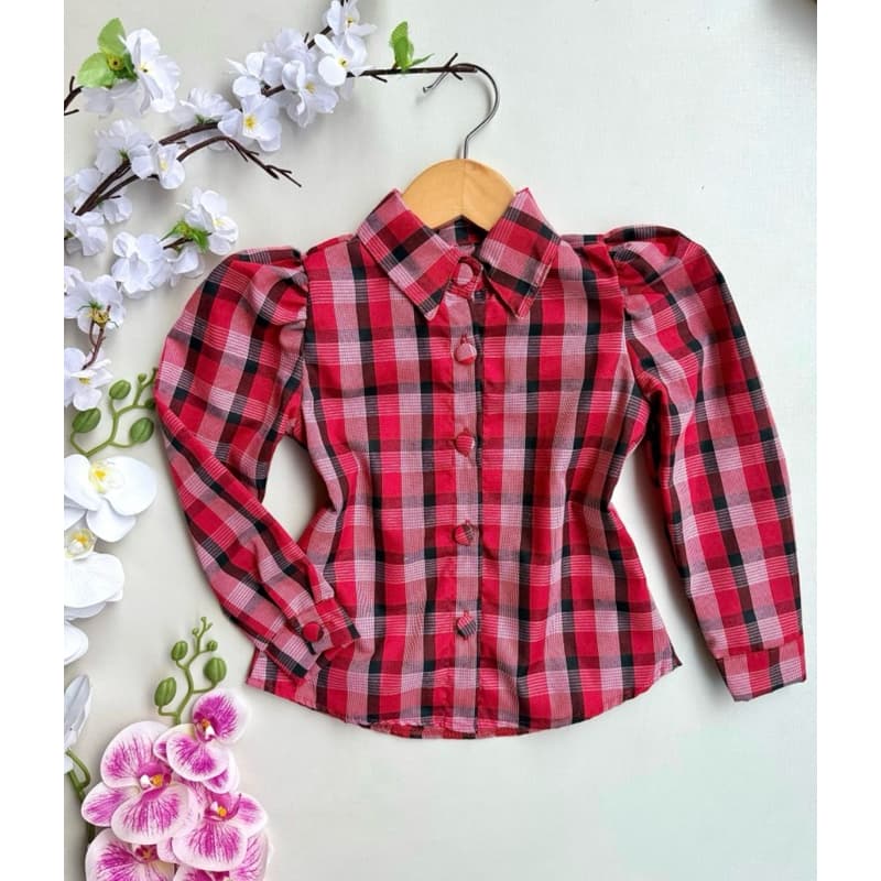 Camisa Feminina Infantil Juvenil Xadrez Quadricula manga longa festa junina Quadrilha