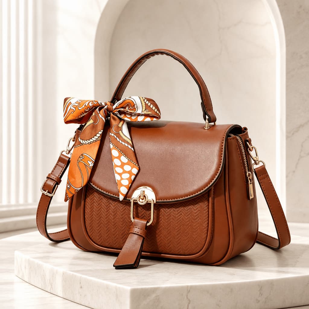 Bolsa feminina couro sintético textura geométrica alça de mão e transversal laço de cetim fecho metal moda pequena