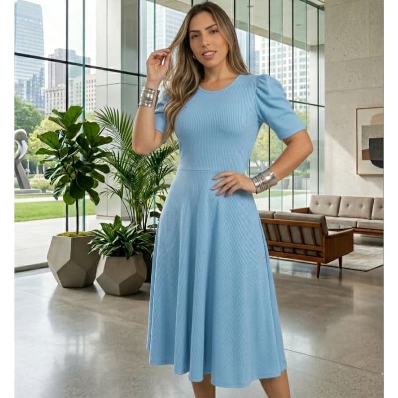 Vestido gode manga princesa vestido midi evangelico tendência da moda feminina elegante e romântico