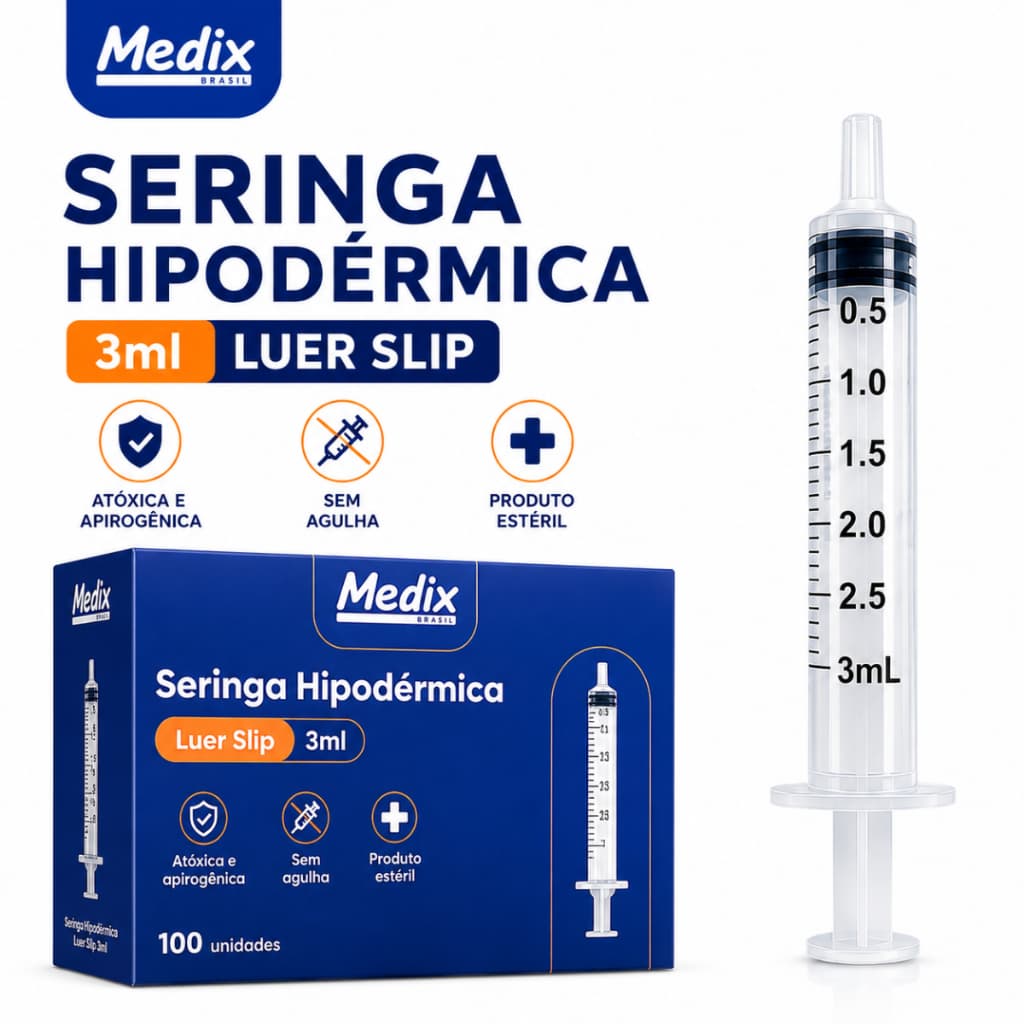 Seringa 3ml Descartável Bico Luer Slip Medix  - Cx 100un * ENVIO NO MESMO DIA UTIL *