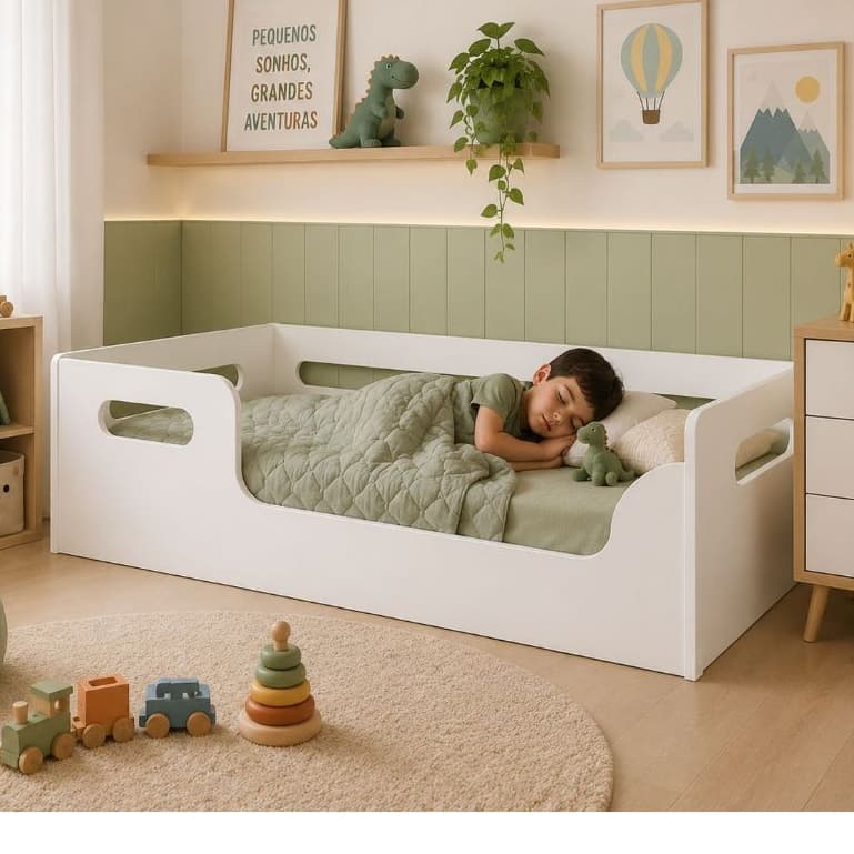 Cama Infantil Encanto Branco Montessoriano com Colchão Incluso Estrutura Segura