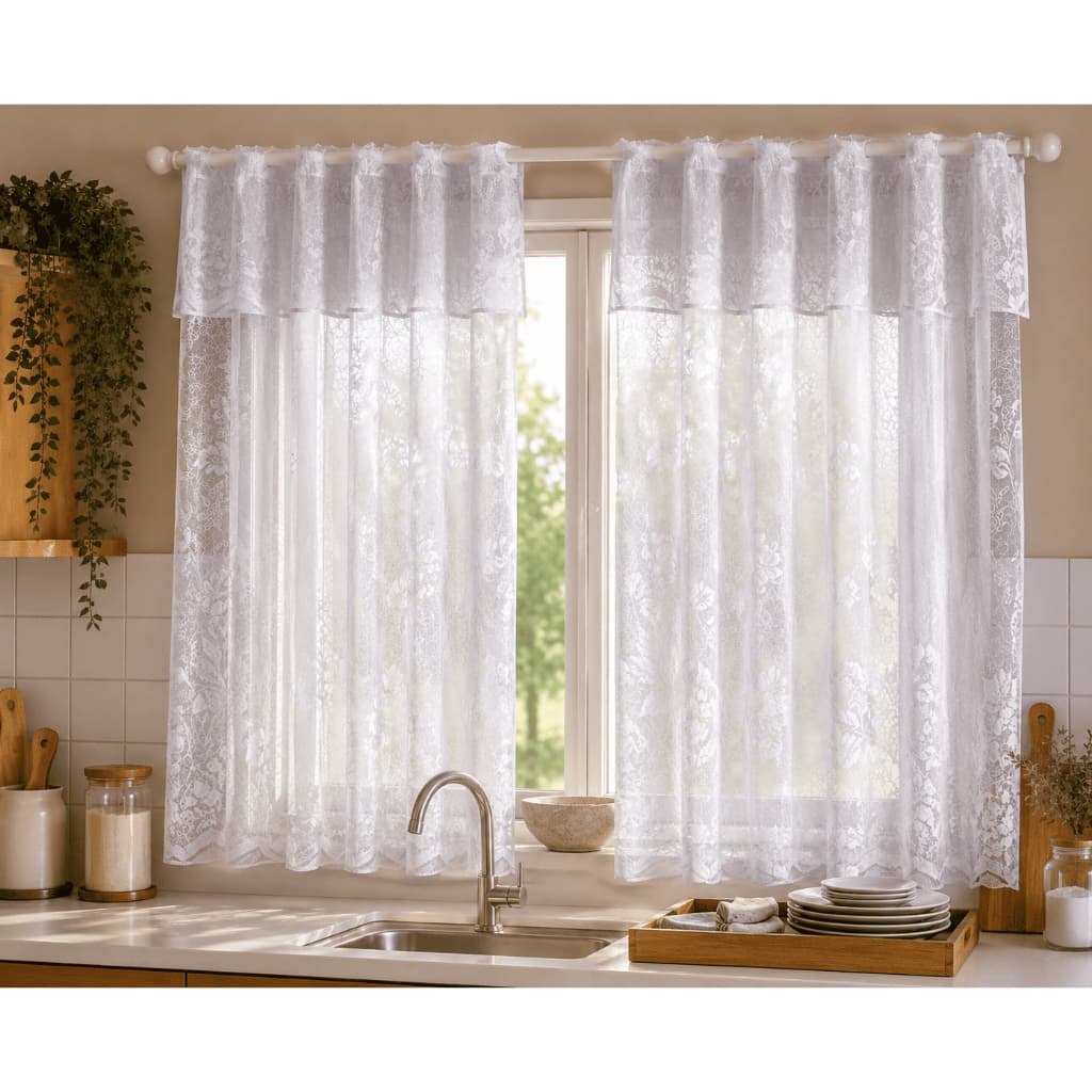 Cortina de Renda Cozinha 2,50x1,20m Delicada Elegante