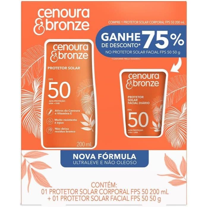 Kit Cenoura & Bronze Protetor Solar Corporal 200ml+ Protetor Solar Facial 50g - FPS 50