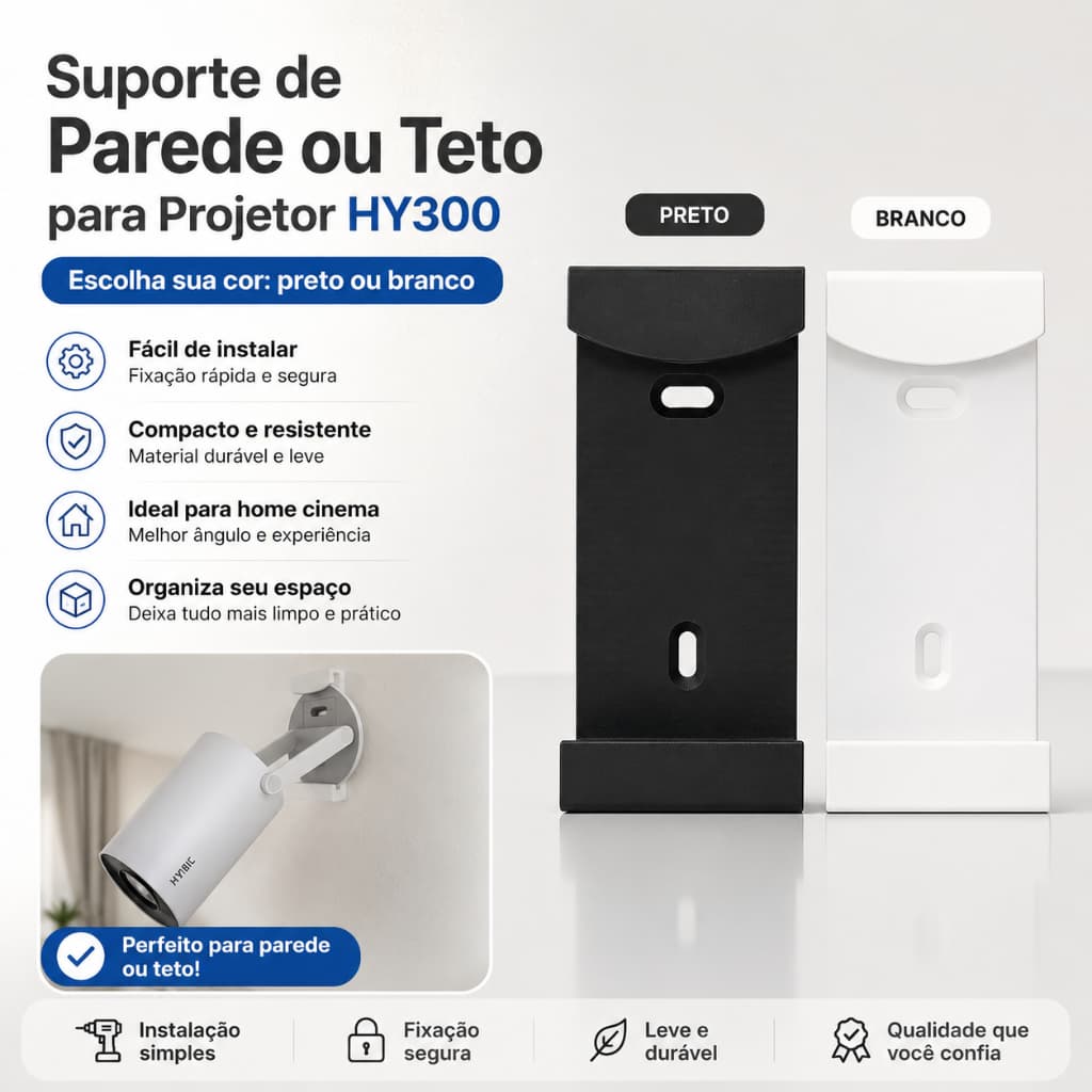 Suporte para Projetor HY300 para Teto ou Parede, Base de Fixação para Mini Projetor, Compatível com o Projetor HY300