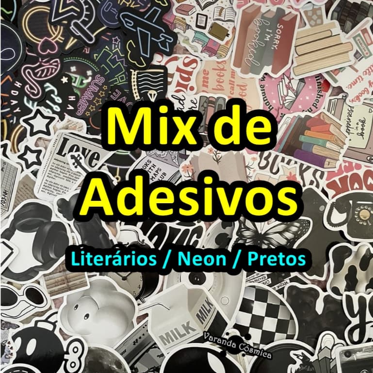 Mix de adesivos LITERÁRIOS / NEON / PRETOS - Journal Scrapbook Colagens 30 peças Papelaria Leitores