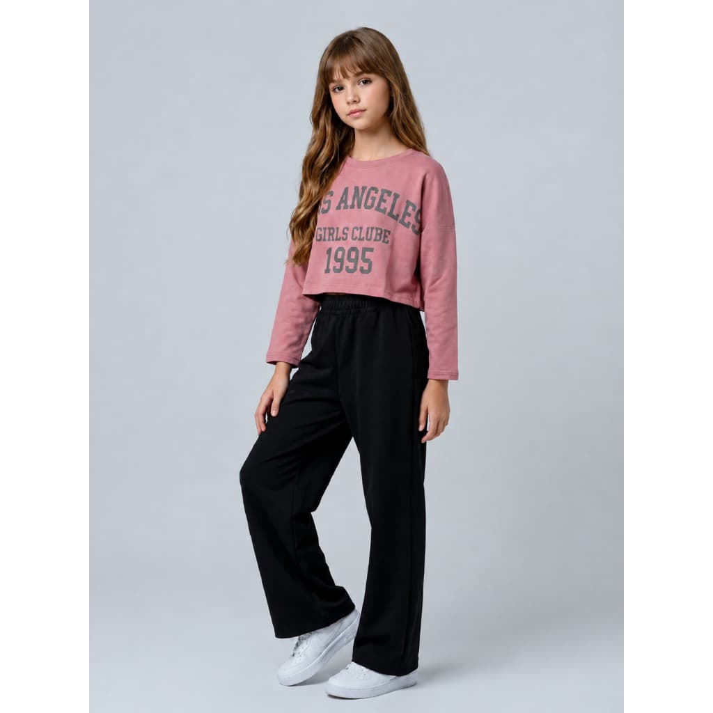 Conjunto Infantil Feminino Inverno Cropped Calça Wide Leg