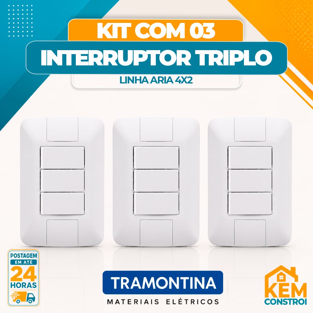Kit 03 Interruptor Triplo Aria Tramontina 4x2 Interruptores e Tomadas
