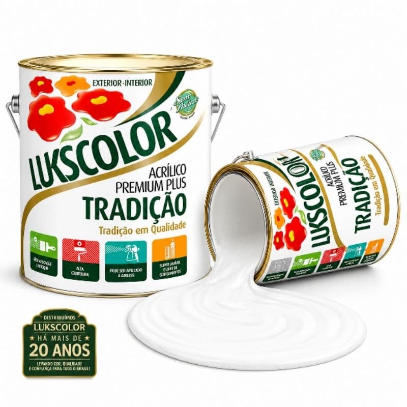 Tinta Acrilico Premium Tradição Branco 3,6Lt Lukscolor Alta Qualidade e Cobertura Total