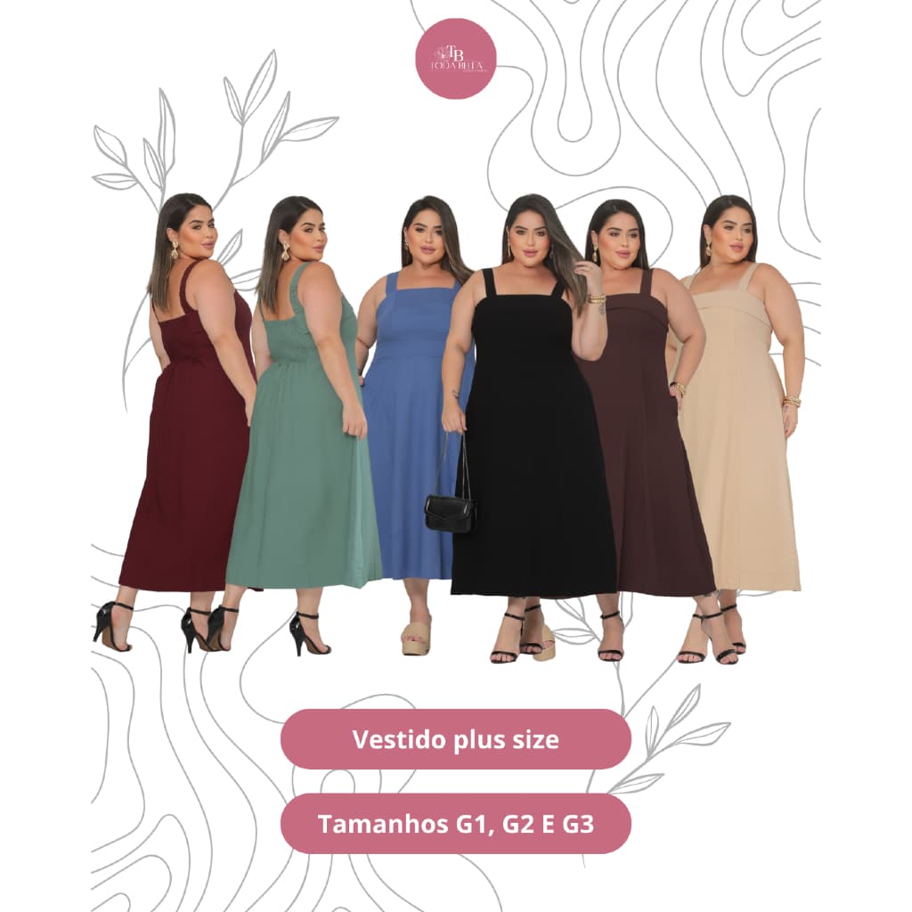 Vestido femenino Elegante Casual com Bolsos Laterais Lastex nas Costas Plus Size em Tecido Marrant