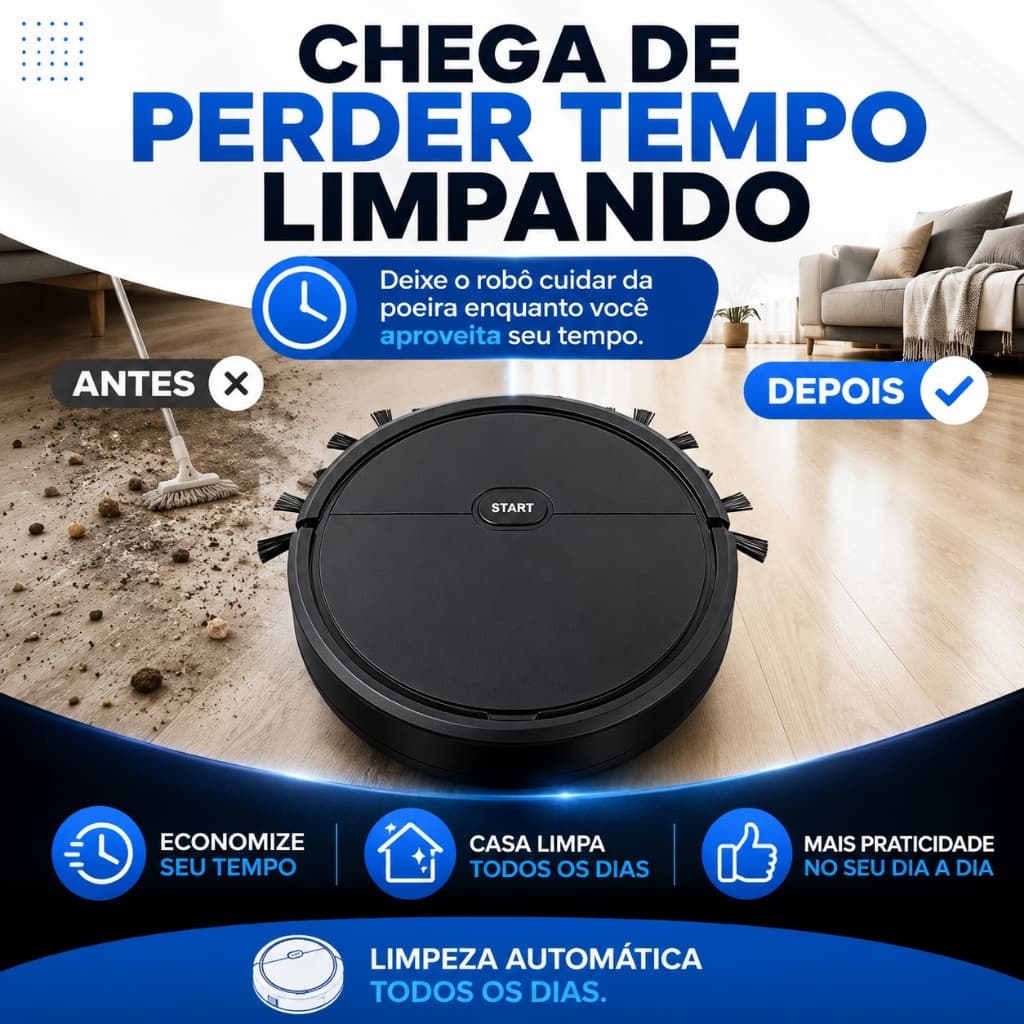Robô Aspirador de Pó Recarregável Automático 2800Pa Sensor Obstáculos Filtro HEPA 1200mAh