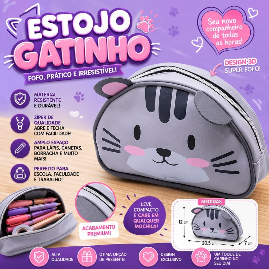 Estojo Escolar Gatinho/panda Fofinho Best Friend BRW