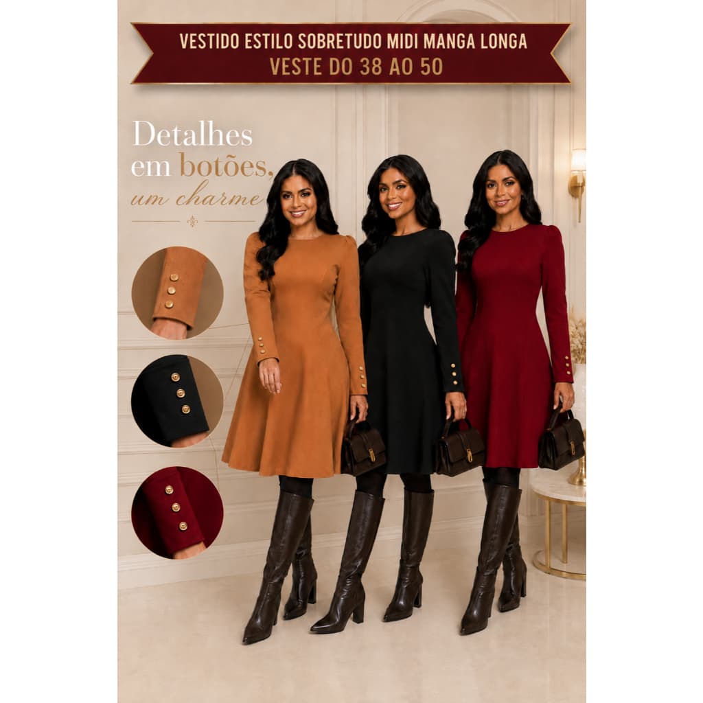 Vestido Moda Evangélica Plus Size Preto Roupas Social Estilo Veste legue estilo Sobre Tudo Casual Midi Executiva
